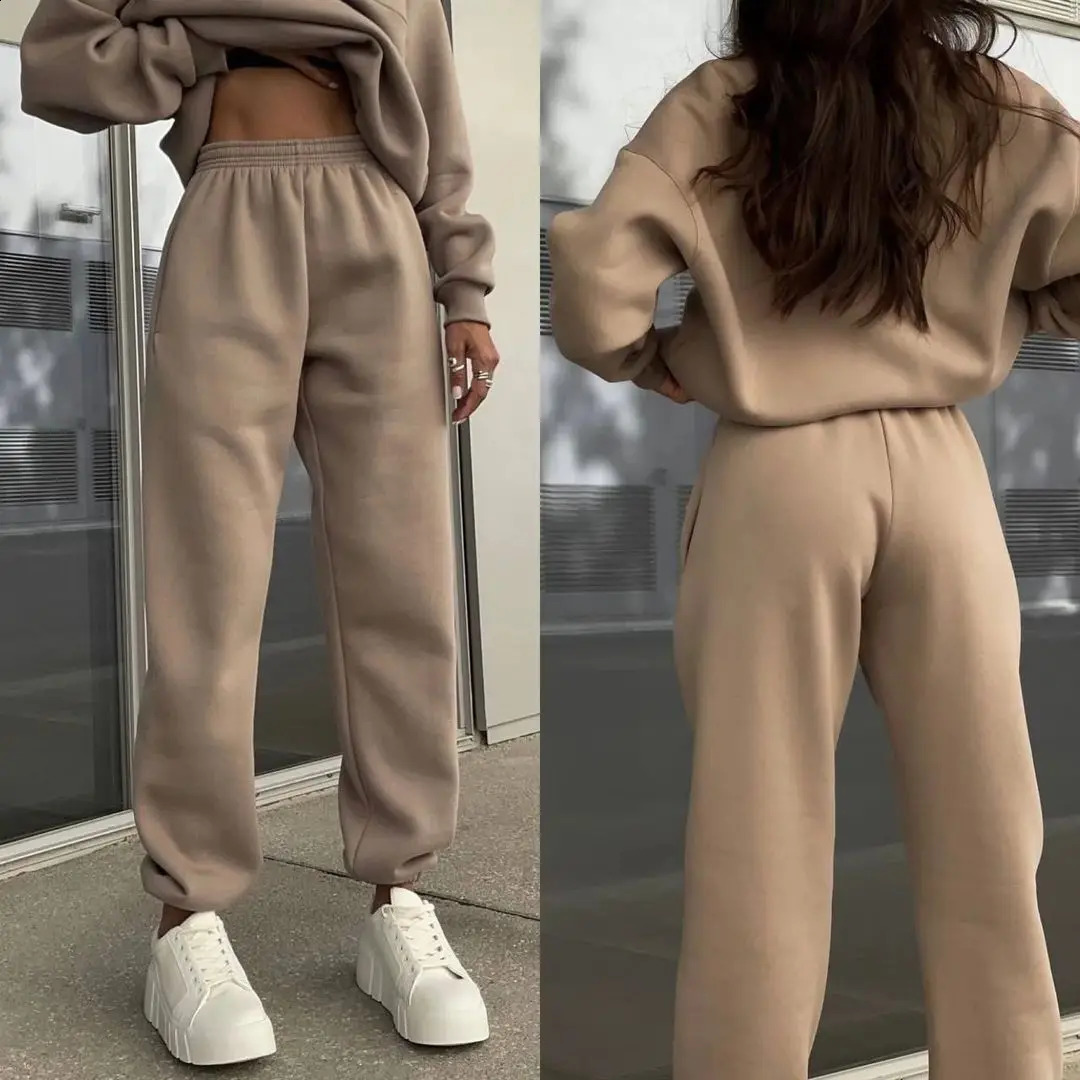 2024 Women Casual Long Sleeve Sweatshirts Thicken Two Piece Pants Sets Lady Suit Tracksuit Autumn Warm Hoodie Tracksuits 250114Z