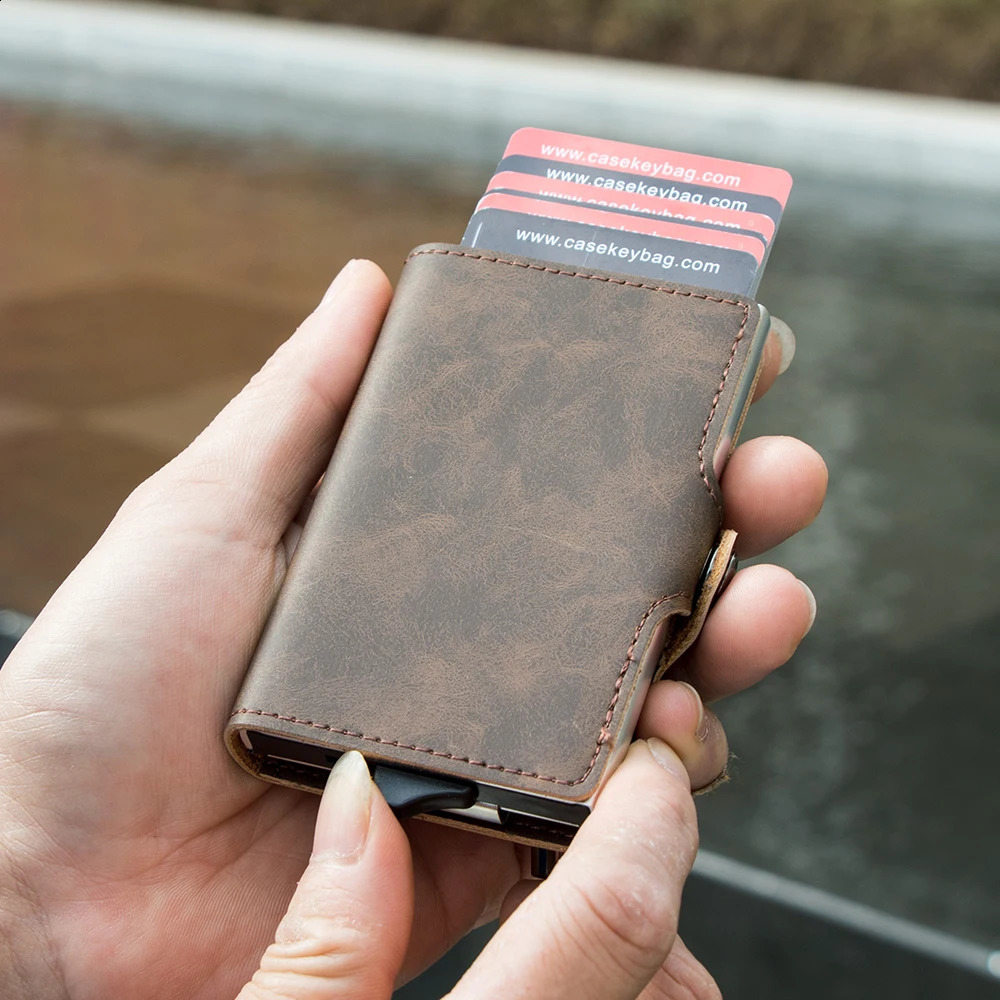 Casekey Top Quality Pu Vintage Leather Wallet Rfid Blocking Pop Up Card Holder with Money Clip and Pocket Billetera Hombre 250118