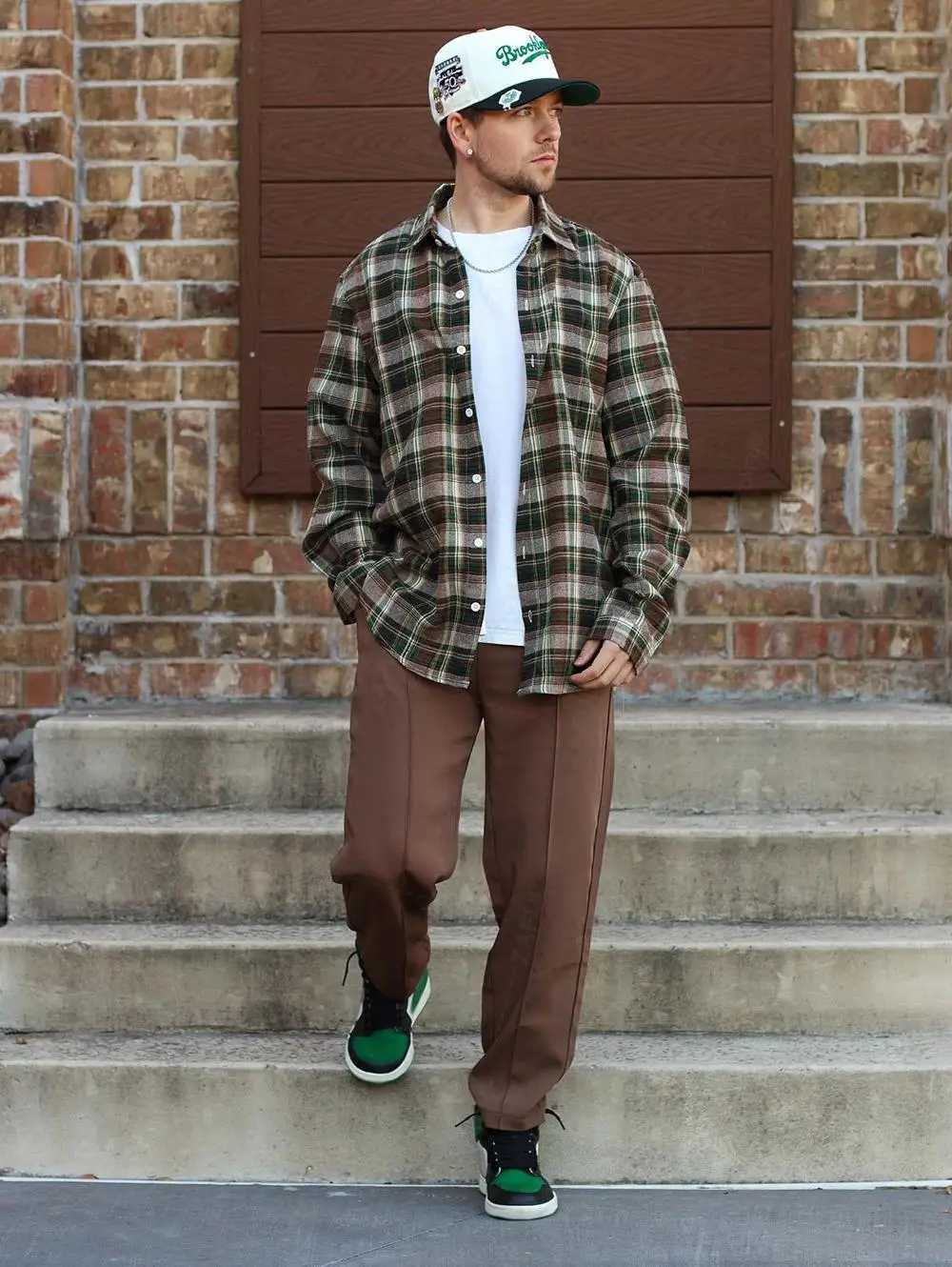 High Quality ZAFUL mens casual lapel plaid long sleeved flannel shirt T250121