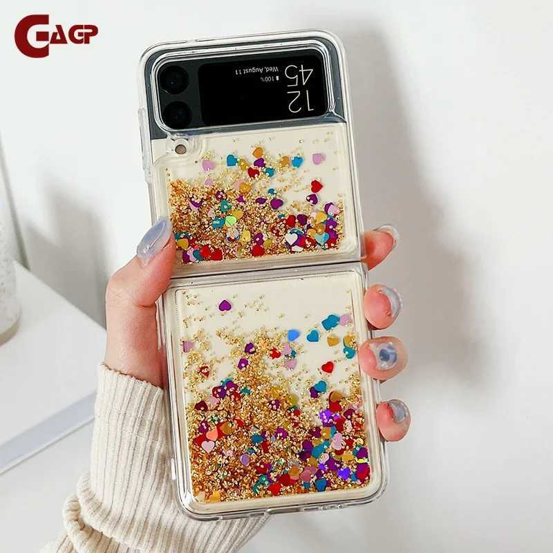 for Z Flip 6 Luxury Glitter Quicksand Case For Galaxy Z Flip 6 5 4 3 Z Flip 6 Gradient Love Heart Bling Cover Z250122