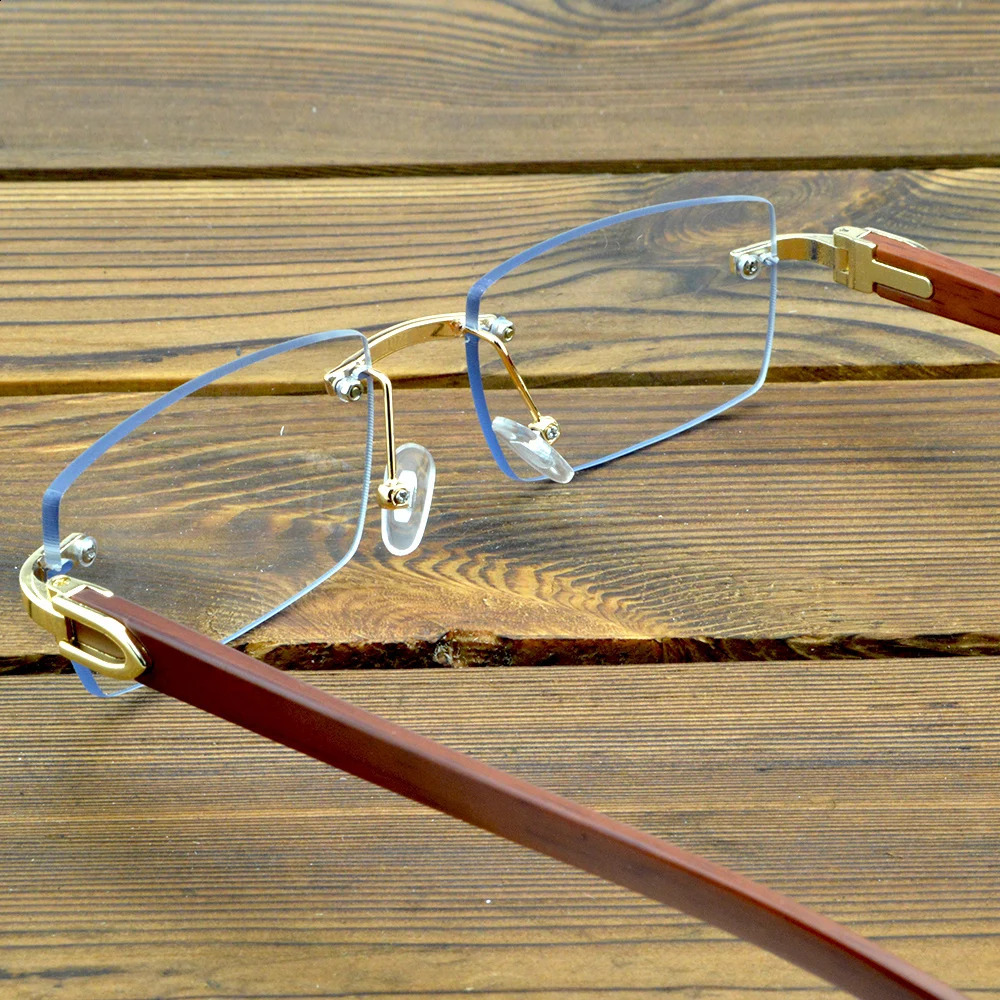 Men and Women natural wood legs rimless glasses frame high standard 250120