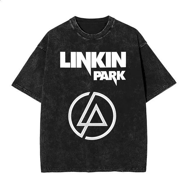 Men Casual American Linkinparked Rock Band Music Tour Washed T Shirt Harajuku Y2K Top Cotton Clothes Vintage tee Oversize unisex 250120