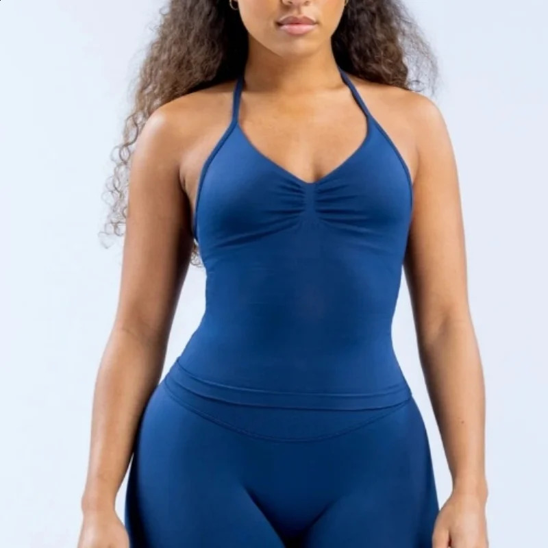 Impact Longline Strappy Gym Top With Backless Clothes Women Scrunch Builtin Bra Removable Cups Yoga Tank Tops 250118