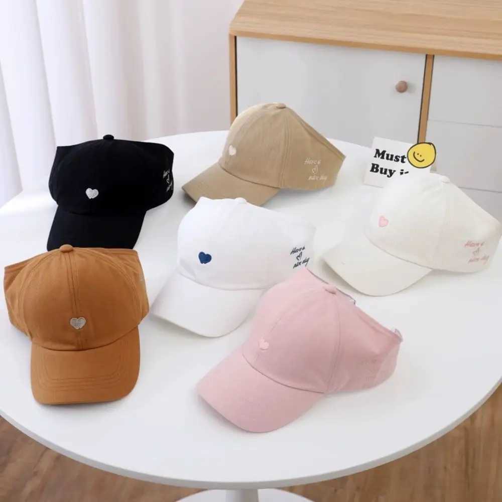 Sweet Solid Baseball Cap Heart Designs Leisure Ponytail Hat Sun Shading Half Empty Top Hat For Girls Boys Sunscreen Visor Hat M250121
