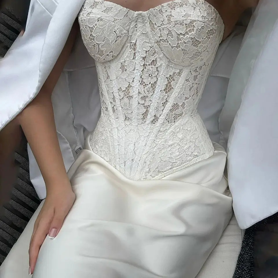 Wedding Strapless Corset Sweetheart Party Gown Lace Sleeveless Sexy Bridal Outfits French Elegant Women High Waist Tube Top 250121