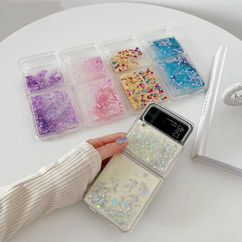 for Z Flip 6 Luxury Glitter Quicksand Case For Galaxy Z Flip 6 5 4 3 Z Flip 6 Gradient Love Heart Bling Cover Z250122