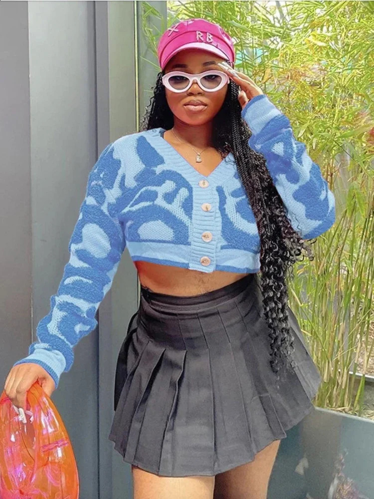 XIZOU Y2K Sweet Open Knitted Woolen Sweater Womens V-neck Button Autumn Fashion Casual Long Sleeve Warm Street Clothing Knitted Jumper 250122