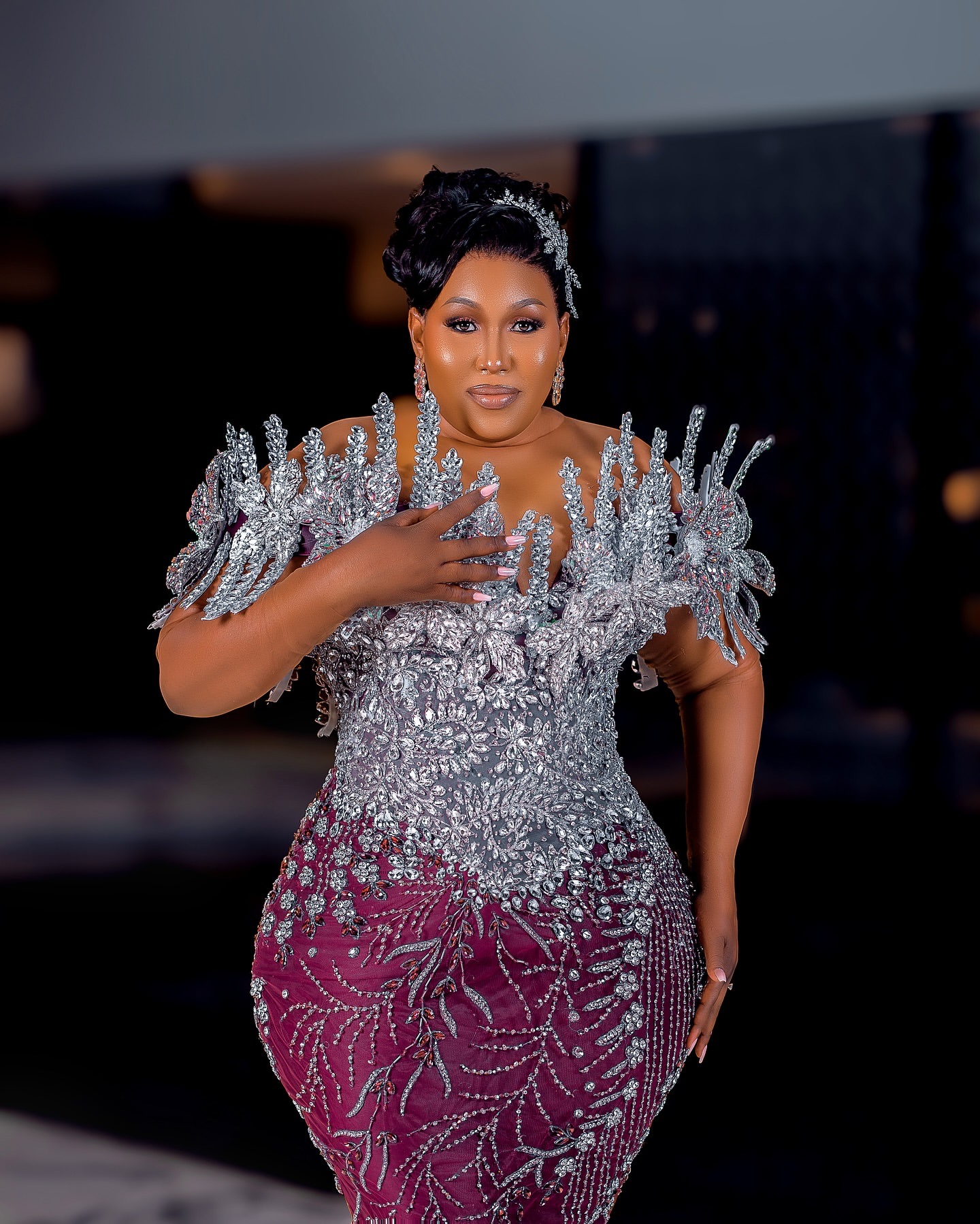 Aso Ebi Burgundy Mermaid Prom Dresses 2025 Floral Crystals Beaded Lace Evening Formal Party Second Birthday Engagement Gowns Plus Size Dress For Speci