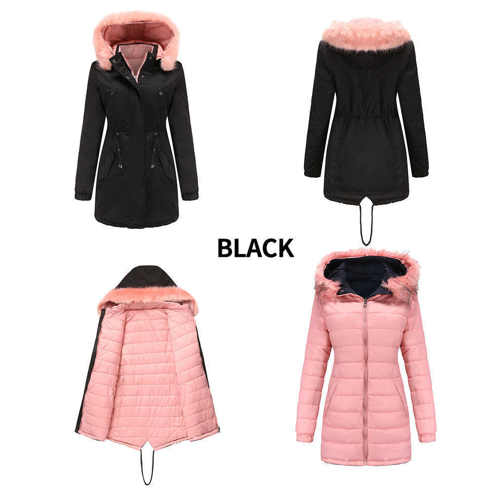 WoMens Cotton Jacket Double-sided Detachable Fur Collar Hat Clip Cotton Overcome Womens Long Trench Coat Womens Jacket 241209
