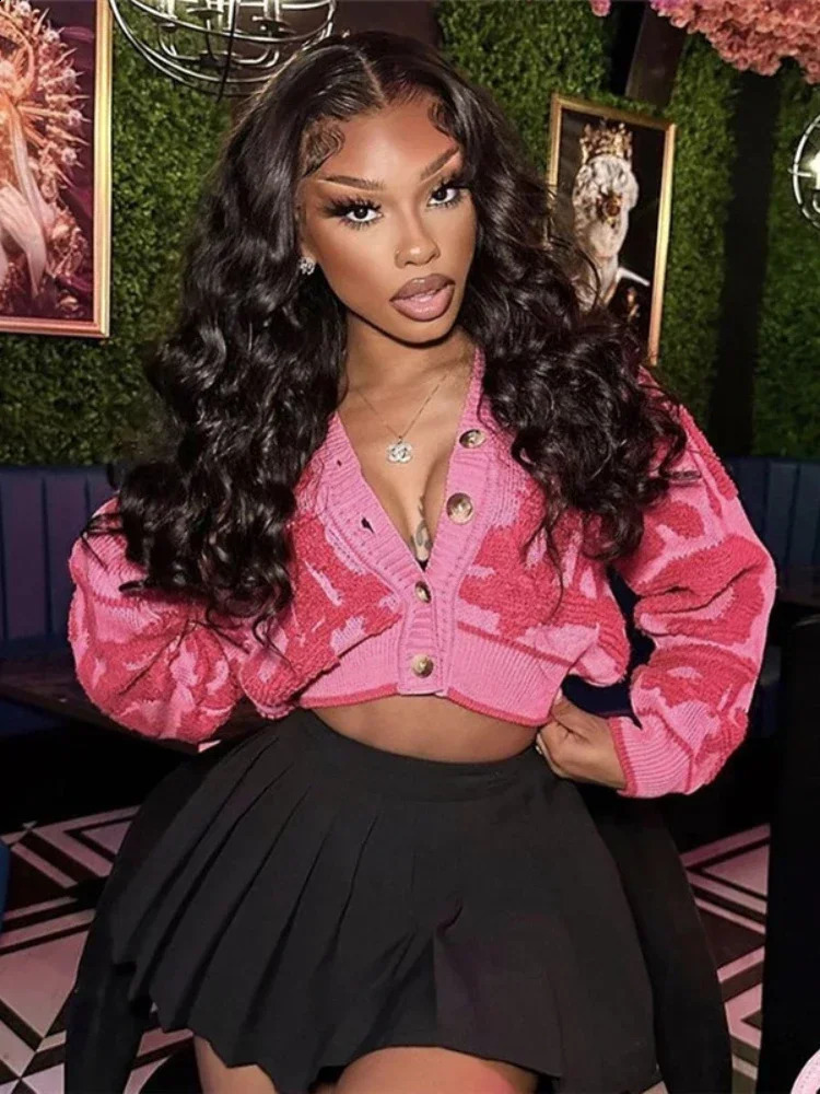 XIZOU Y2K Sweet Open Knitted Woolen Sweater Womens V-neck Button Autumn Fashion Casual Long Sleeve Warm Street Clothing Knitted Jumper 250122