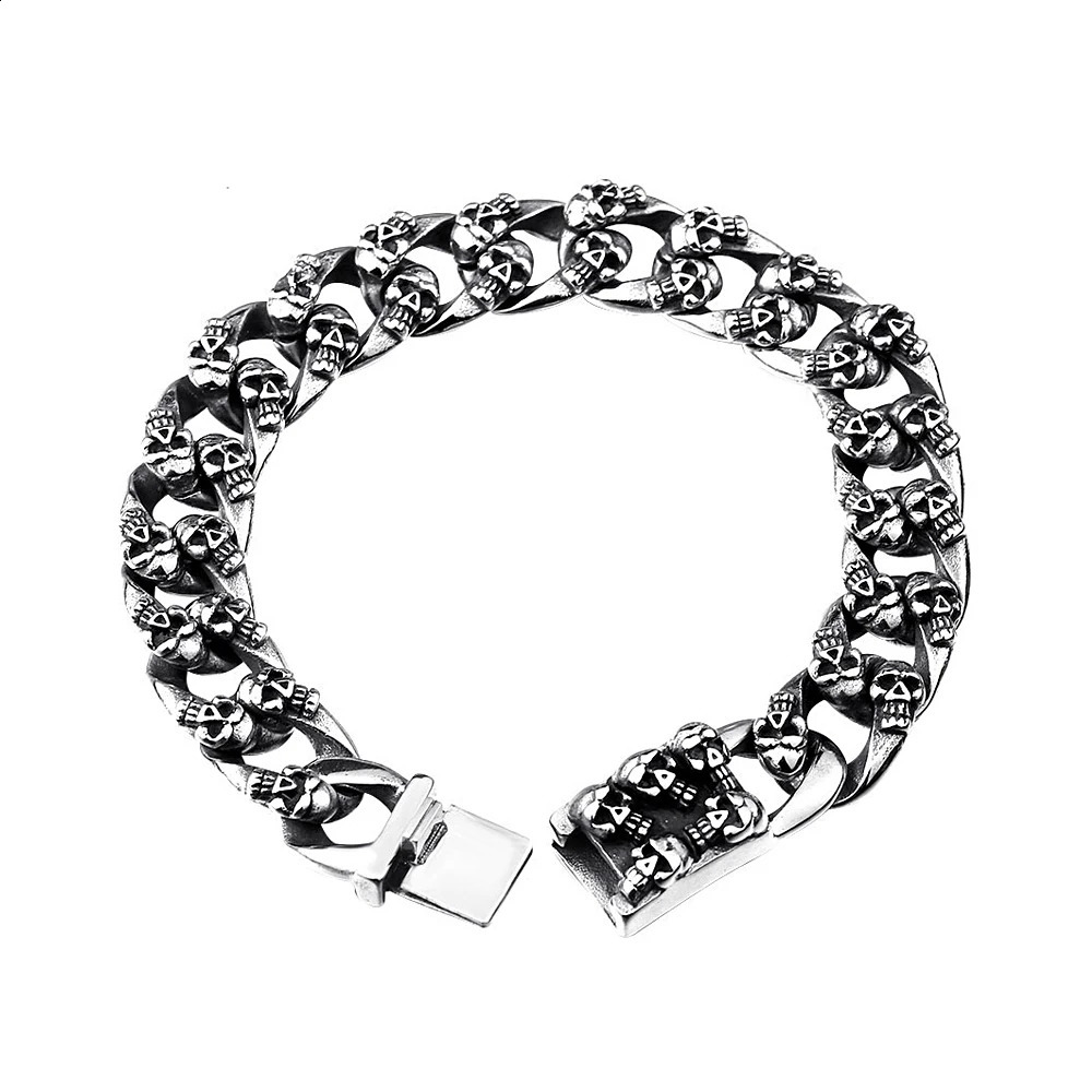 Fashion Vintage Male Skeleton Chain Bracelet Stainless Steel Punk Hip Hop Black All Skull Bracelets Jewelry Gifts Drop 250115