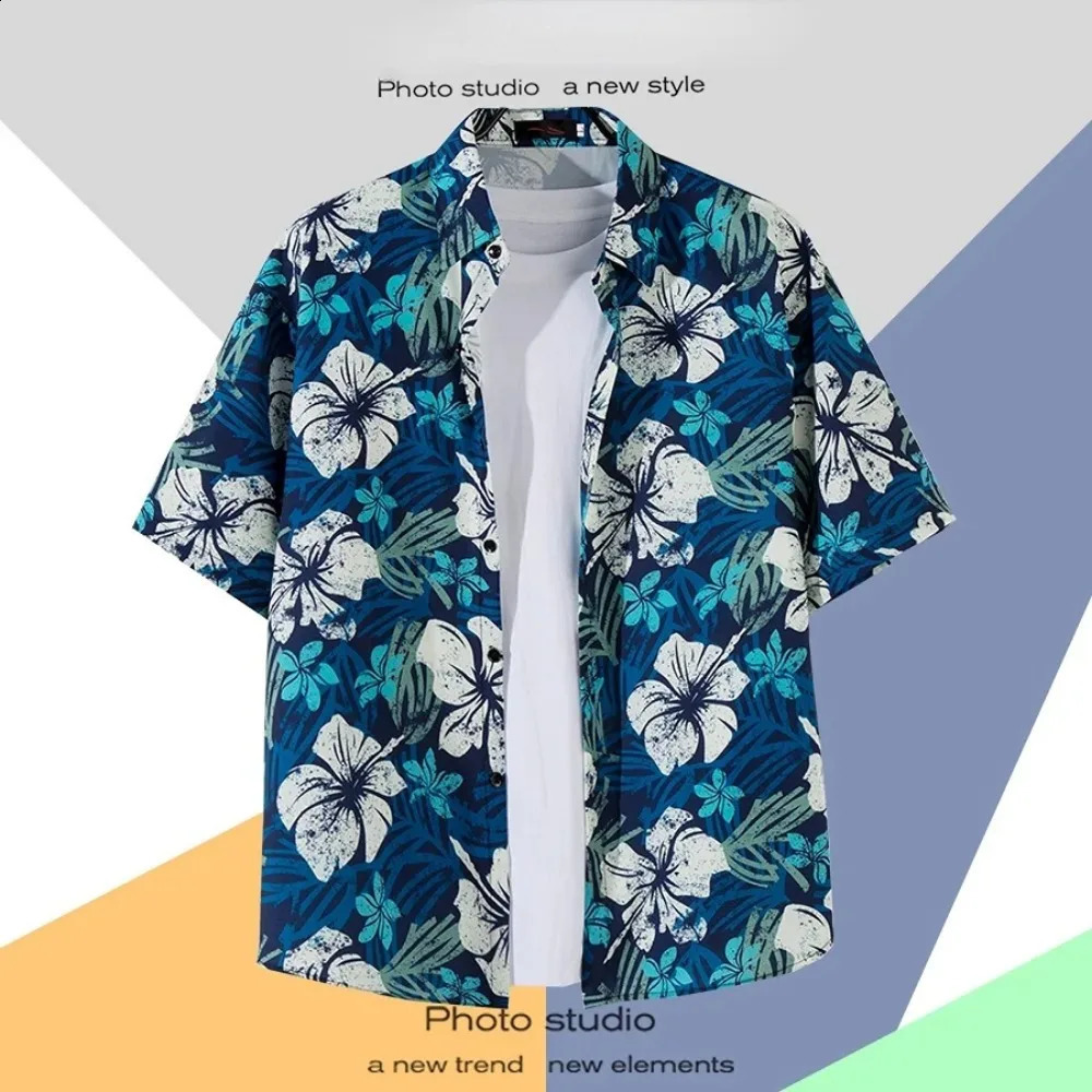 Mens Short Sleeve Hawaiian Shirt Fashion Summer Daily Casual Print Beach Loose Tops Shirts For Men 250122