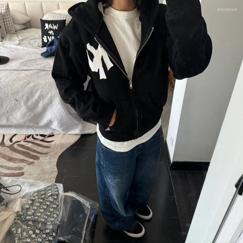 Men's Hoodies Streetwear AKIMBO Zipper Fleece Men Women High Quality Black Blue Sweatshirts Cotton Casual Pullovers