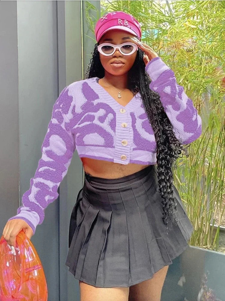 XIZOU Y2K Sweet Open Knitted Woolen Sweater Womens V-neck Button Autumn Fashion Casual Long Sleeve Warm Street Clothing Knitted Jumper 250122