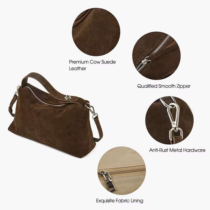 Donna-In Genuine Suede Handbag For Women Real Cowhide Tote Bag With Removable Shoulder Strap Brown Large Capacity