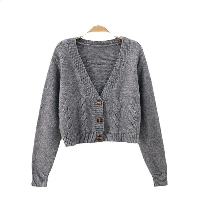Sexy V Neck Button Long Sleeve Cropped Thick Knitted Sweaters Autumn Winter Korean Loose Knitwear Cardigans PYMYMY968749 250109Z