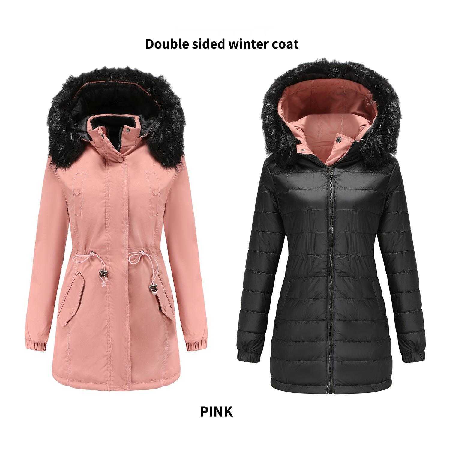 WoMens Cotton Jacket Double-sided Detachable Fur Collar Hat Clip Cotton Overcome Womens Long Trench Coat Womens Jacket 241209