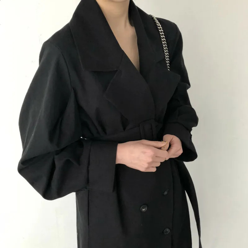 Elegant Women Trench Coat Autumn Double Breated Oversize Long Coat Lady Streetwear Korean Outwear Runway Windbreaker 250118