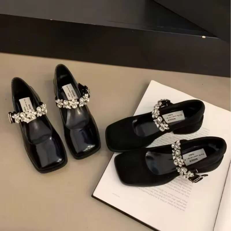 Women's Fashion High Heel Single Autumn New Square Head Shallow Mouth Rhie Thick with Temperament Mary Jane Shoes