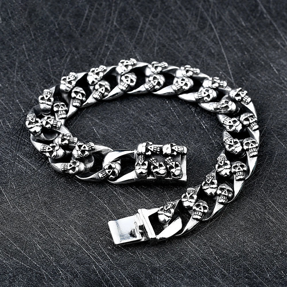 Fashion Vintage Male Skeleton Chain Bracelet Stainless Steel Punk Hip Hop Black All Skull Bracelets Jewelry Gifts Drop 250115