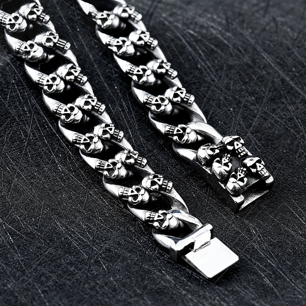 Fashion Vintage Male Skeleton Chain Bracelet Stainless Steel Punk Hip Hop Black All Skull Bracelets Jewelry Gifts Drop 250115