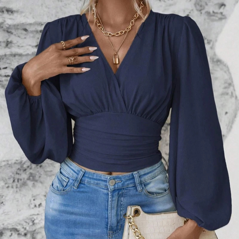 Fashion V-neck Long Sleeve T Shirts for Women Elegant Slimming Y2k Top Clothing Women Casual Woman Clothing Harajuku Tops Streetwear 250118