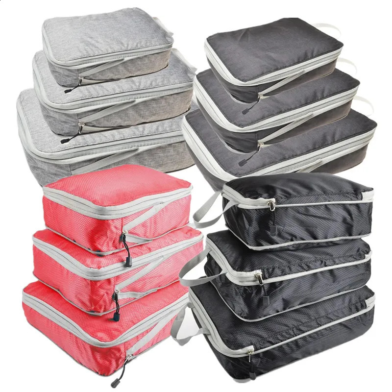 Luggage Cubes Organizer Portable Travel Storage Bag Compressible Packing Cubes Foldable Waterproof Travel Suitcase Nylon Handbag 250120