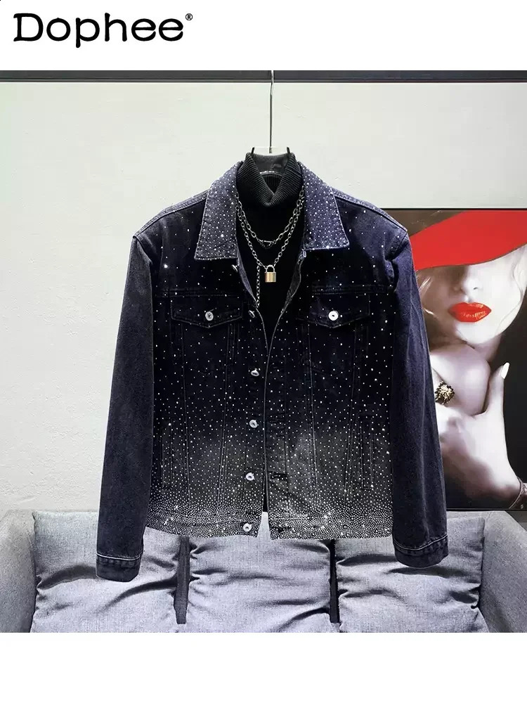 Mens High-End Starry Rhinestone Denim Jackets Mens Versatile Handsome Denim Jacket Loose Fashion Shiny Jacket Long Sleeve Tops 250121