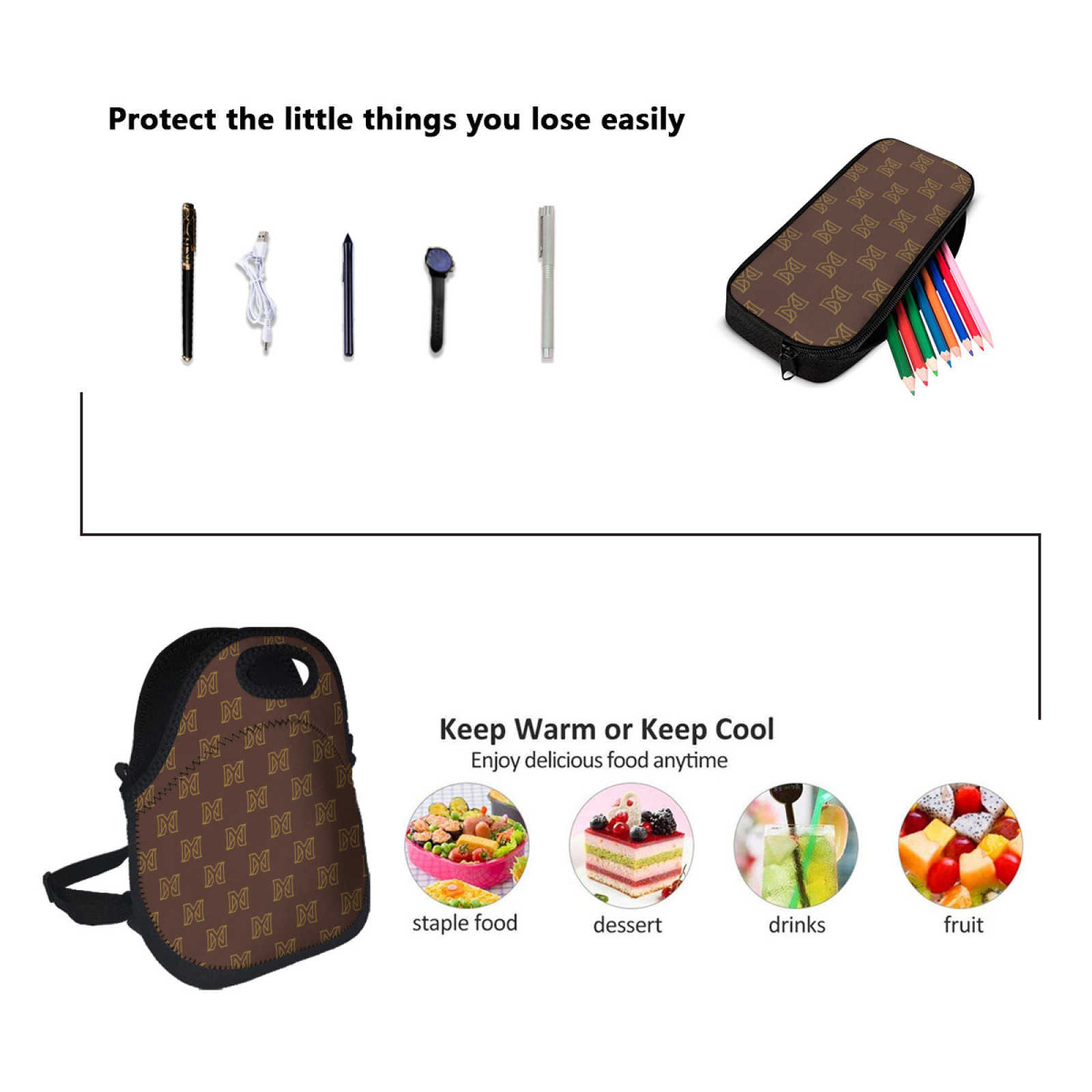 NXY Women Tote Bag Large Capacity Lunch Bag+pencil Bag Brown Shoulder Tote Bag Folding Handbag Reusable Lunch Bag Hip
