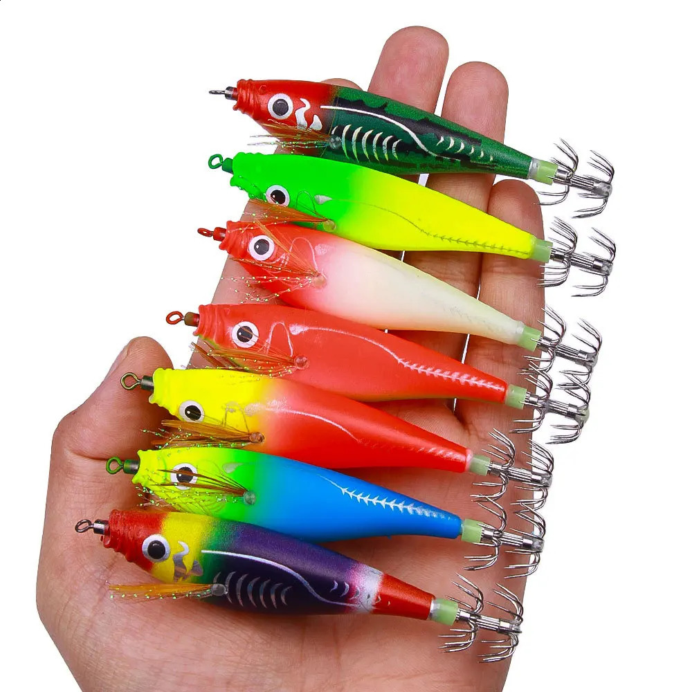 Pack of 7 Shrimp Lures Fishing Jig Head Shrimp Lure Squid Jigs Lure Luminous Tail Saltwater Wood Shrimp Lure Laser Jig 250107