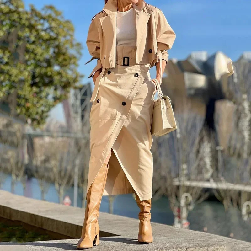 Two Piece Set Woman Fashion Versatile Casual Skirt Workwear Temperament Button Belt Y2k Dress Suit for Female 2024 Autumn 250121