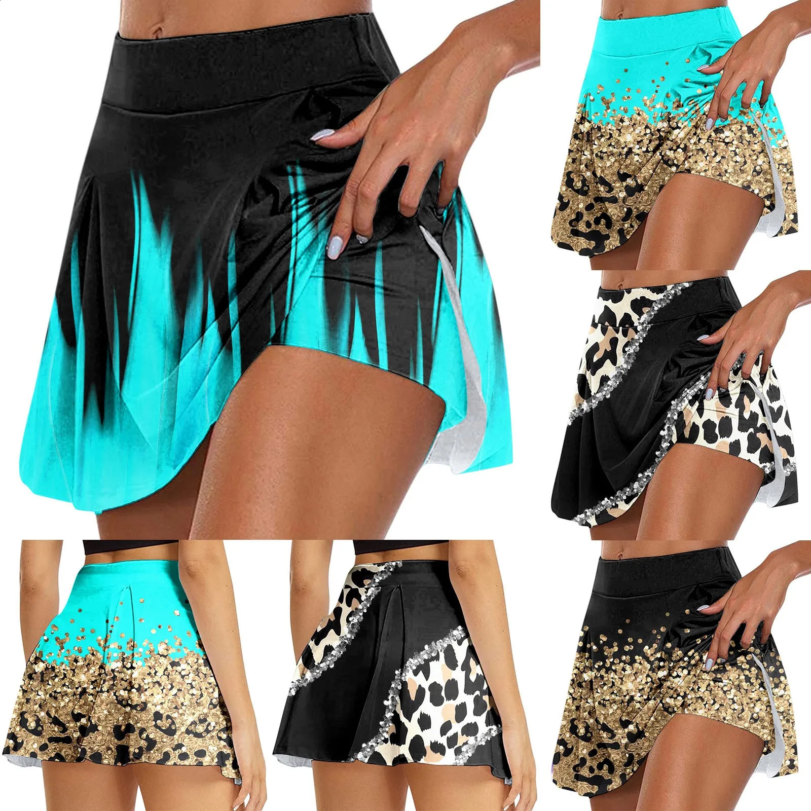 2024 Summer Womens Daily Fashion Casual Print Tennis Skirts Yoga Sport High Waist Short Skirt Quick Dry Half Length 250110Z