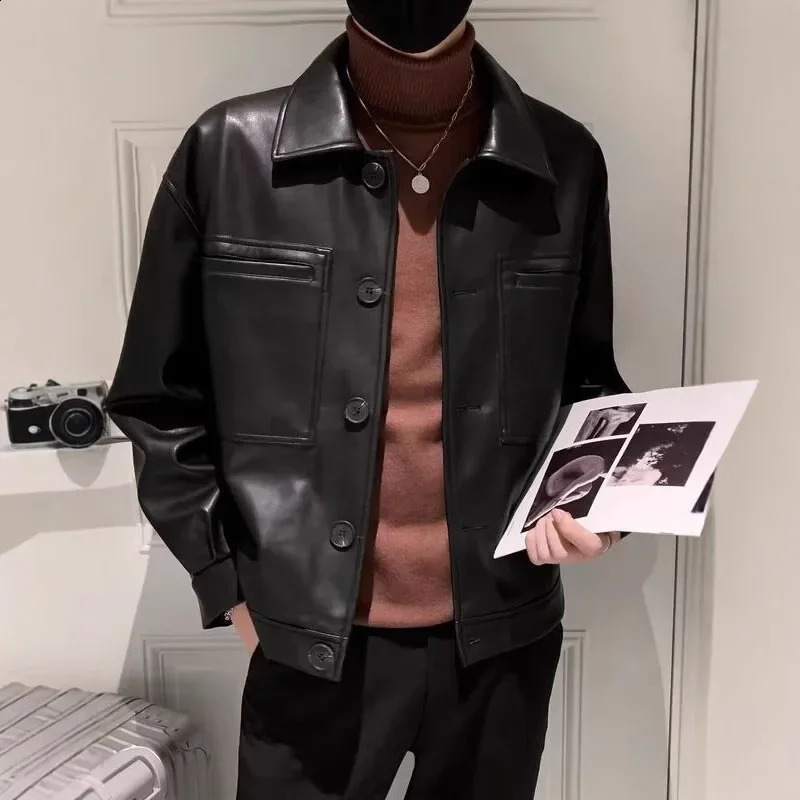2025 Fashion Mens Leather Jacket Korean Style Casual Trendy Motorcycle PU Jacket Spring Autumn Season Mens Wear 250109
