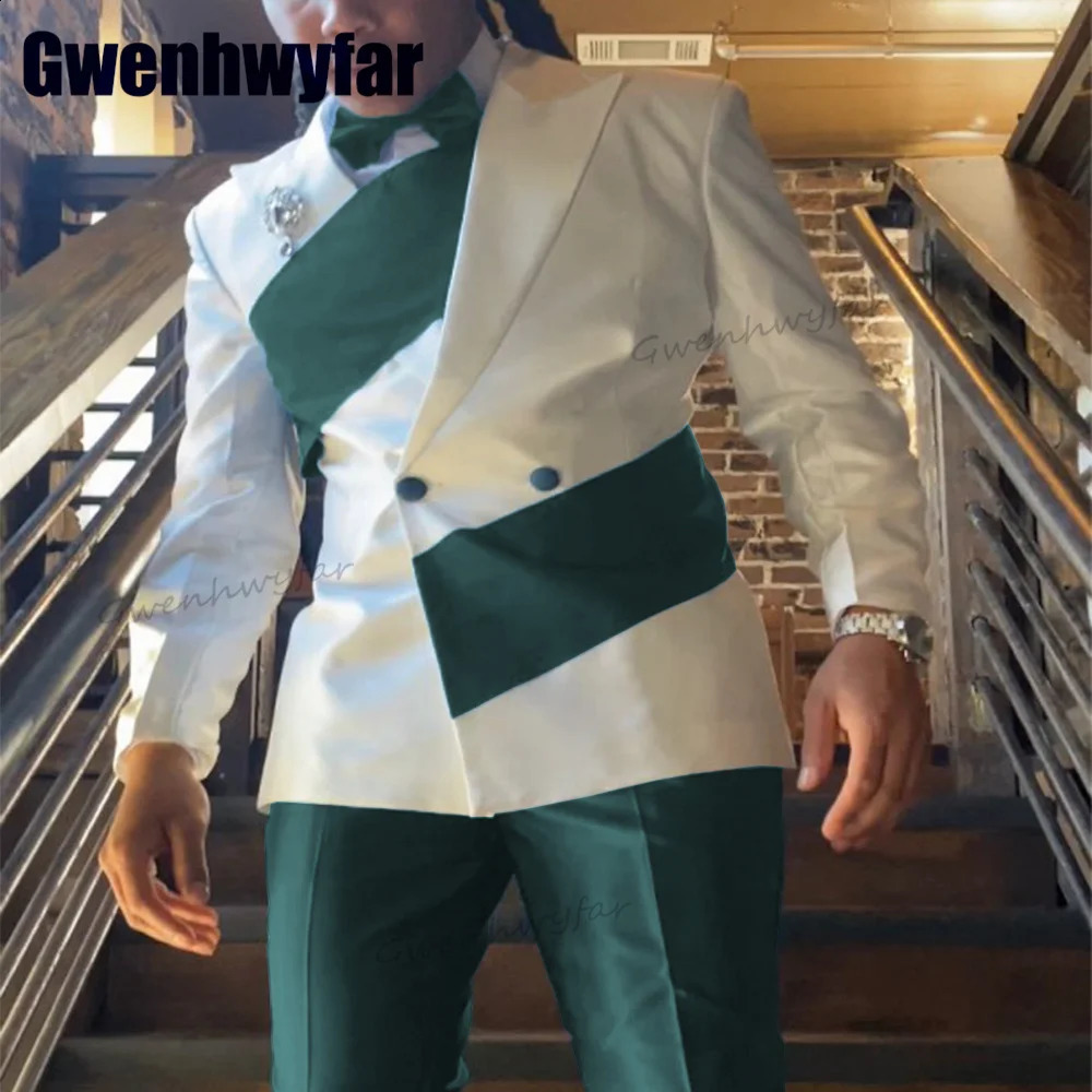 White High Qyality Special n Trend Stitching Lapels Mens Suit Groom Prom Tuxedo Wedding 2 Piece Blazer Sets 250122