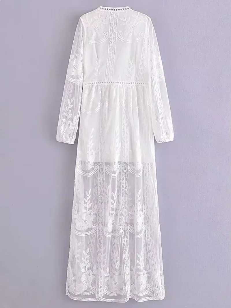 Vintage Womens Deep V-neck Long Sleeve Floral Emberoidery Bohemian Beach Maxi Dress Ladies Lace Hollow Out Boho Dresses Dress 250117