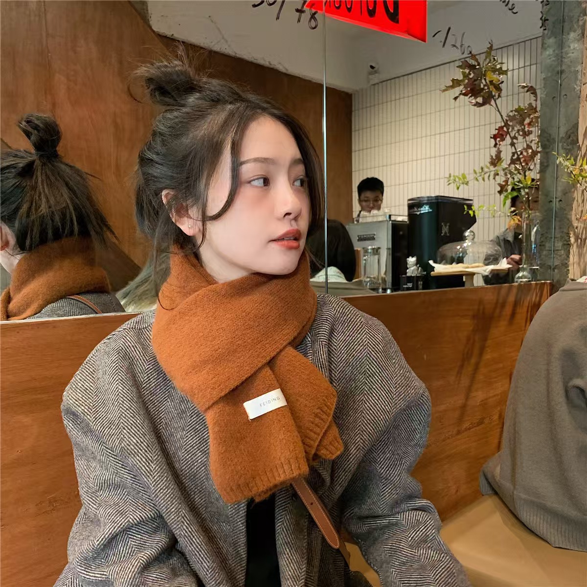 T112 Korean style all-match solid color scarf knitted wool whitening neck scarf new style girl label warm thick