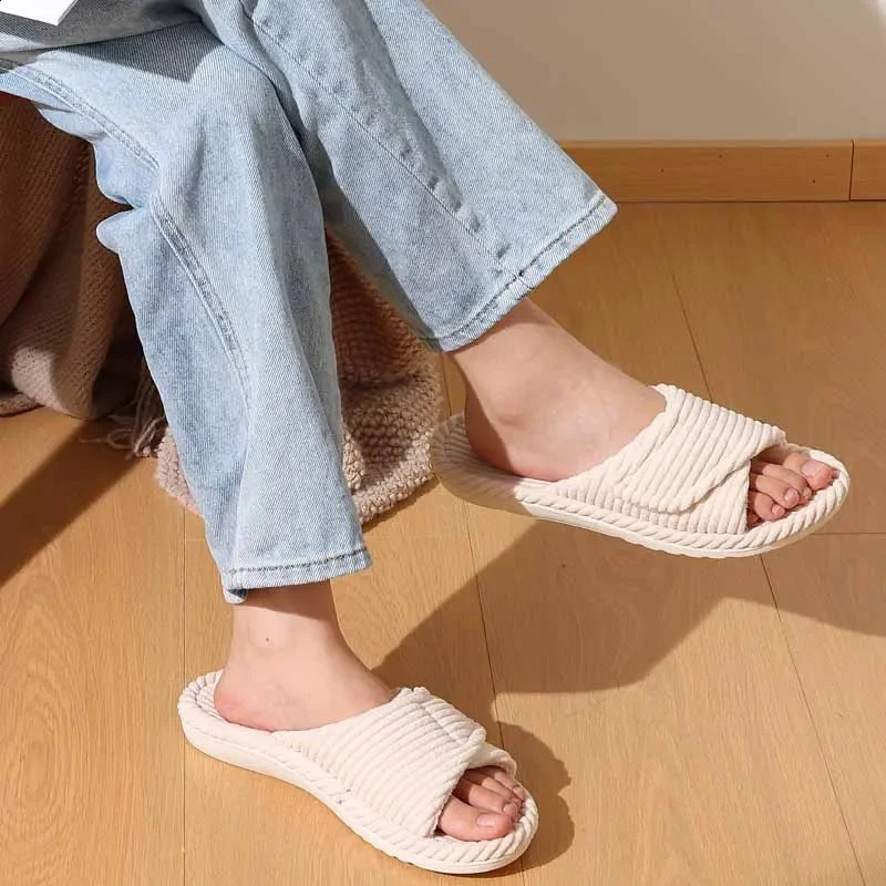 Crestar Womens Fuzzy Plush Slippers Lady Fashion Open Toe House Slippers Faux Fur Lined Slides Indoor Non-slip Cotton Slipper 250118