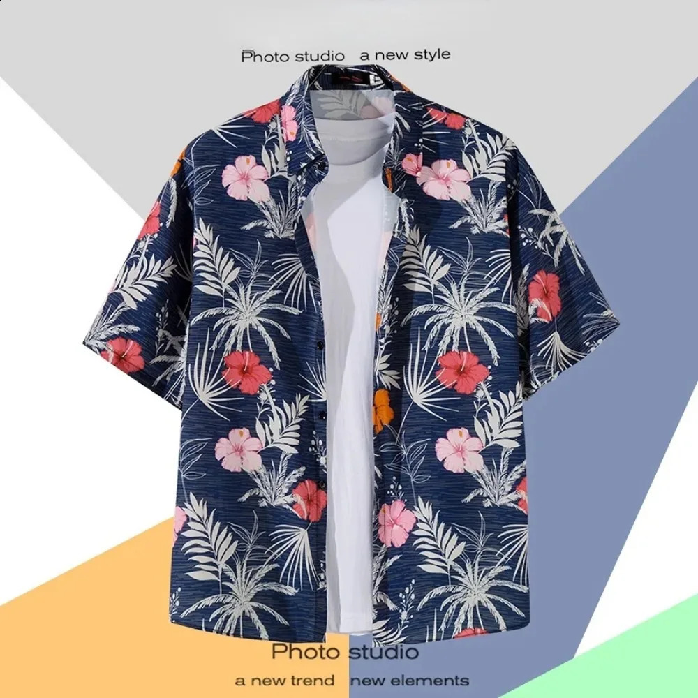 Mens Short Sleeve Hawaiian Shirt Fashion Summer Daily Casual Print Beach Loose Tops Shirts For Men 250122