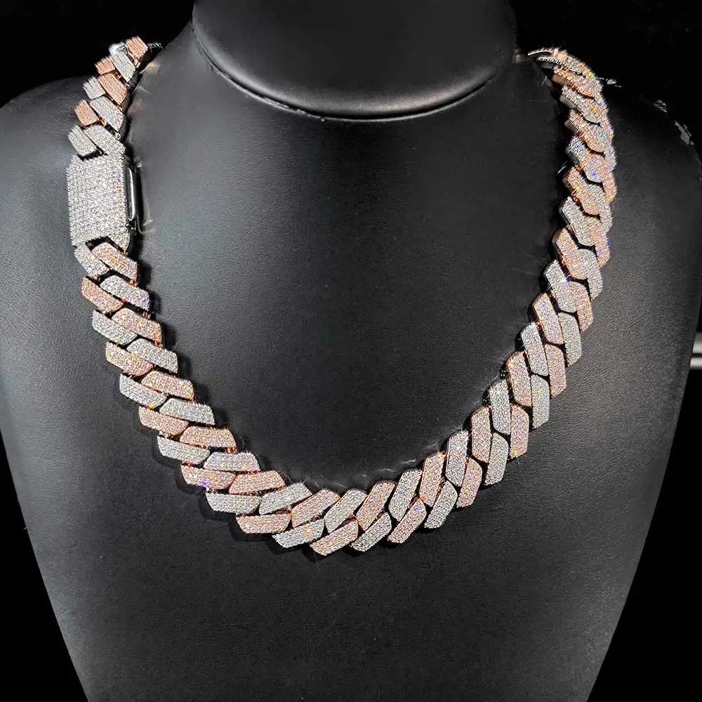Hip Hop Jewelry 20mm Thick Cuban Chain Crystal Miami Gold Silver Dual Color Ice CZ Cuban Chain Necklace 250107