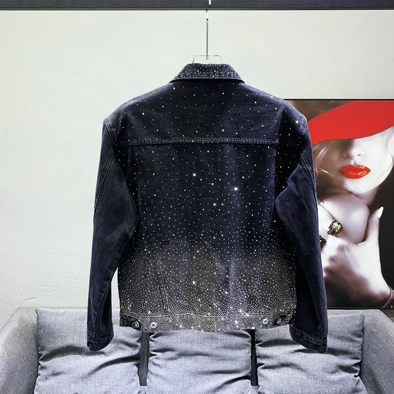 Mens High-End Starry Rhinestone Denim Jackets Mens Versatile Handsome Denim Jacket Loose Fashion Shiny Jacket Long Sleeve Tops 250121