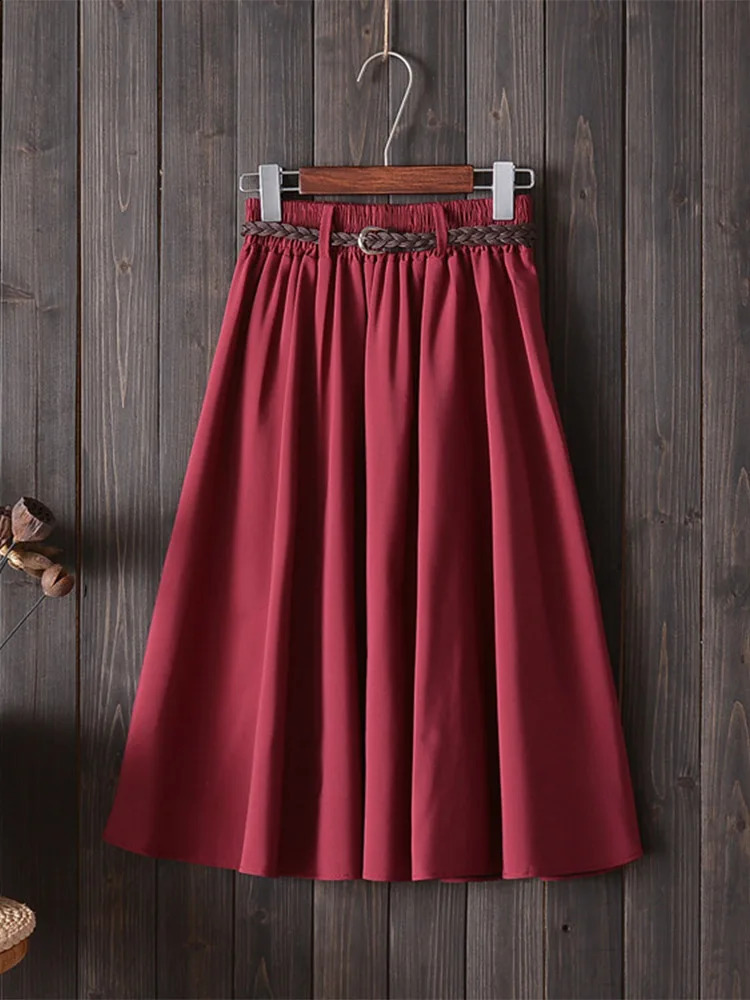 Midi Knee Length Summer Skirt Women With Belt Fashion Korean Ladies High Waist Pleated Aline School Female 250110Z