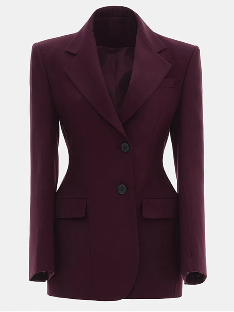 Spring Womens Cinched Blazer Shoulder Pads Lapel Single Breasted Full Sleeve Suit Jackets Female Lady Commute Streetwear 250120