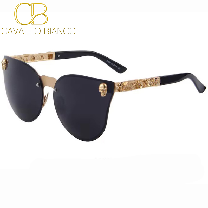 Gothic Rimless Steampunk Sunglasses with Unique Skull and Cat Eye Detail by CB Cavallo Bianco