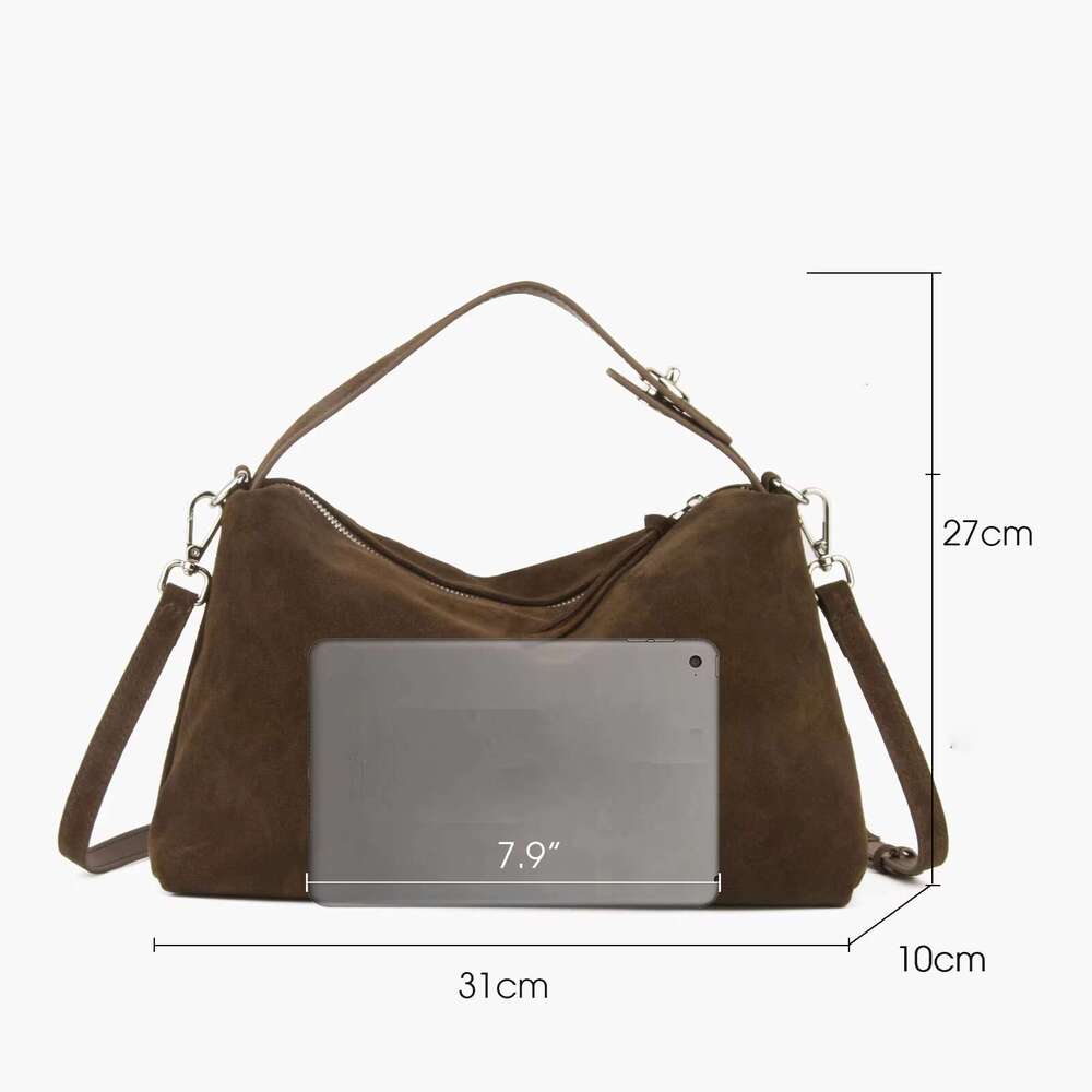 Donna-In Genuine Suede Handbag For Women Real Cowhide Tote Bag With Removable Shoulder Strap Brown Large Capacity