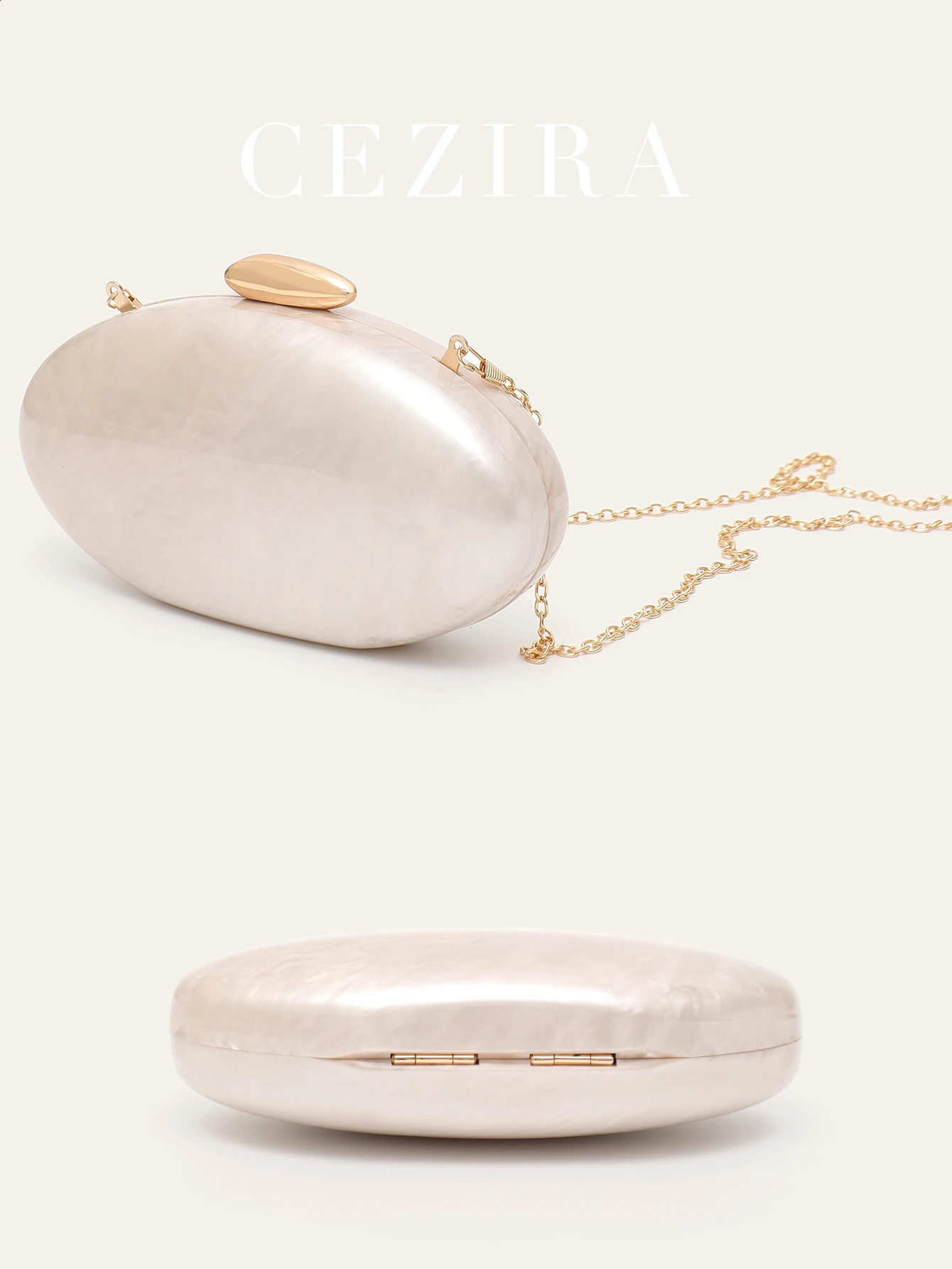 Womens Fashion Evening Clutches Plain Acrylic Long Chain Cross body Handbag Oval Shaped Fits Phone Wedding Banquet Party 250117