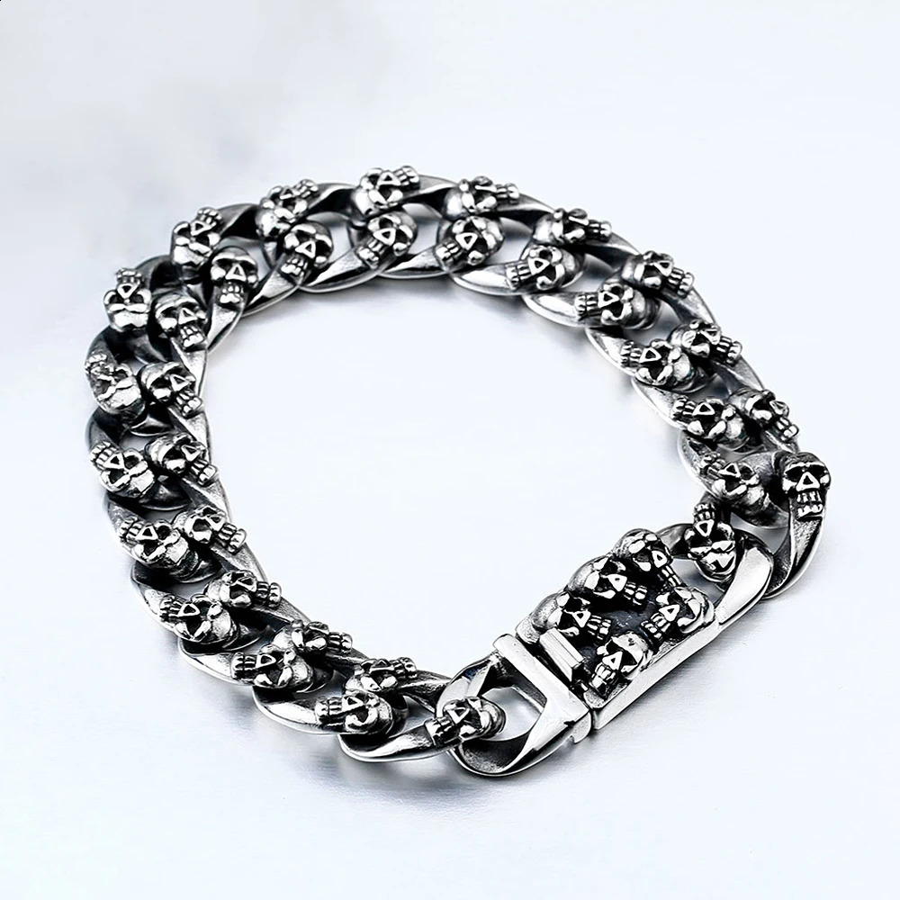 Fashion Vintage Male Skeleton Chain Bracelet Stainless Steel Punk Hip Hop Black All Skull Bracelets Jewelry Gifts Drop 250115