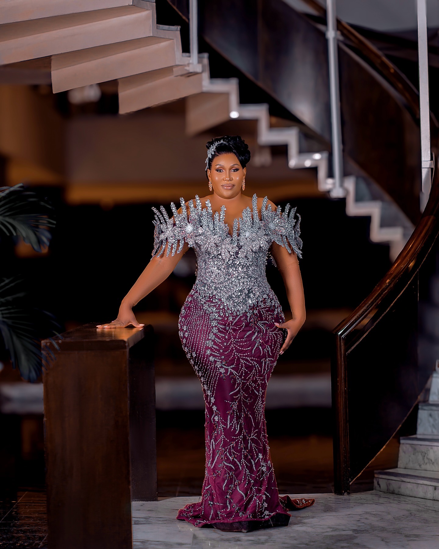 Aso Ebi Burgundy Mermaid Prom Dresses 2025 Floral Crystals Beaded Lace Evening Formal Party Second Birthday Engagement Gowns Plus Size Dress For Speci