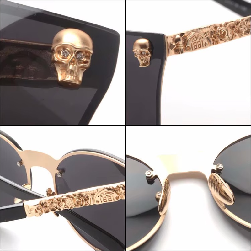 Gothic Rimless Steampunk Sunglasses with Unique Skull and Cat Eye Detail by CB Cavallo Bianco