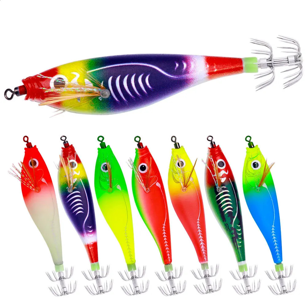 Pack of 7 Shrimp Lures Fishing Jig Head Shrimp Lure Squid Jigs Lure Luminous Tail Saltwater Wood Shrimp Lure Laser Jig 250107