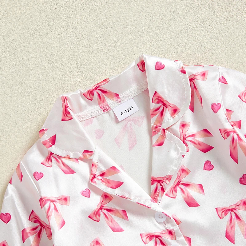 Toddler Girl Pajamas Valentines Day Baby Silk Satin Nightgown Little Kids Girls Pjs Button Down 2 Piece Pajamas Set 250121